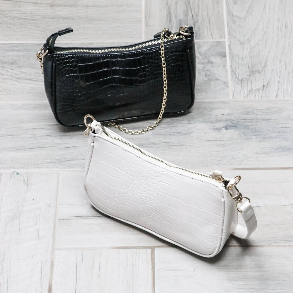 Ivory Croc-Textured Faux Leather Convertible Bag – Shoulder & Crossbody